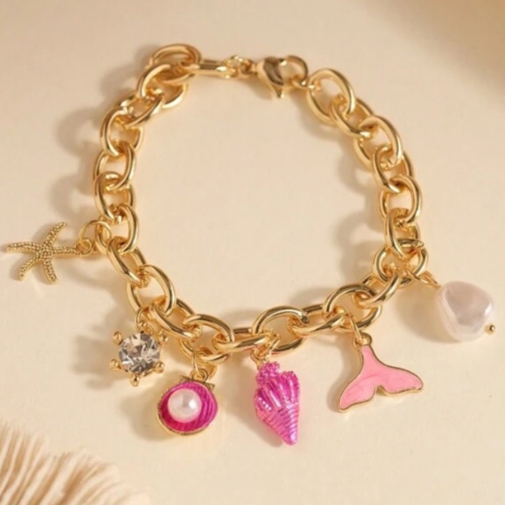 Pink and Gold Shell Charm Bracelet